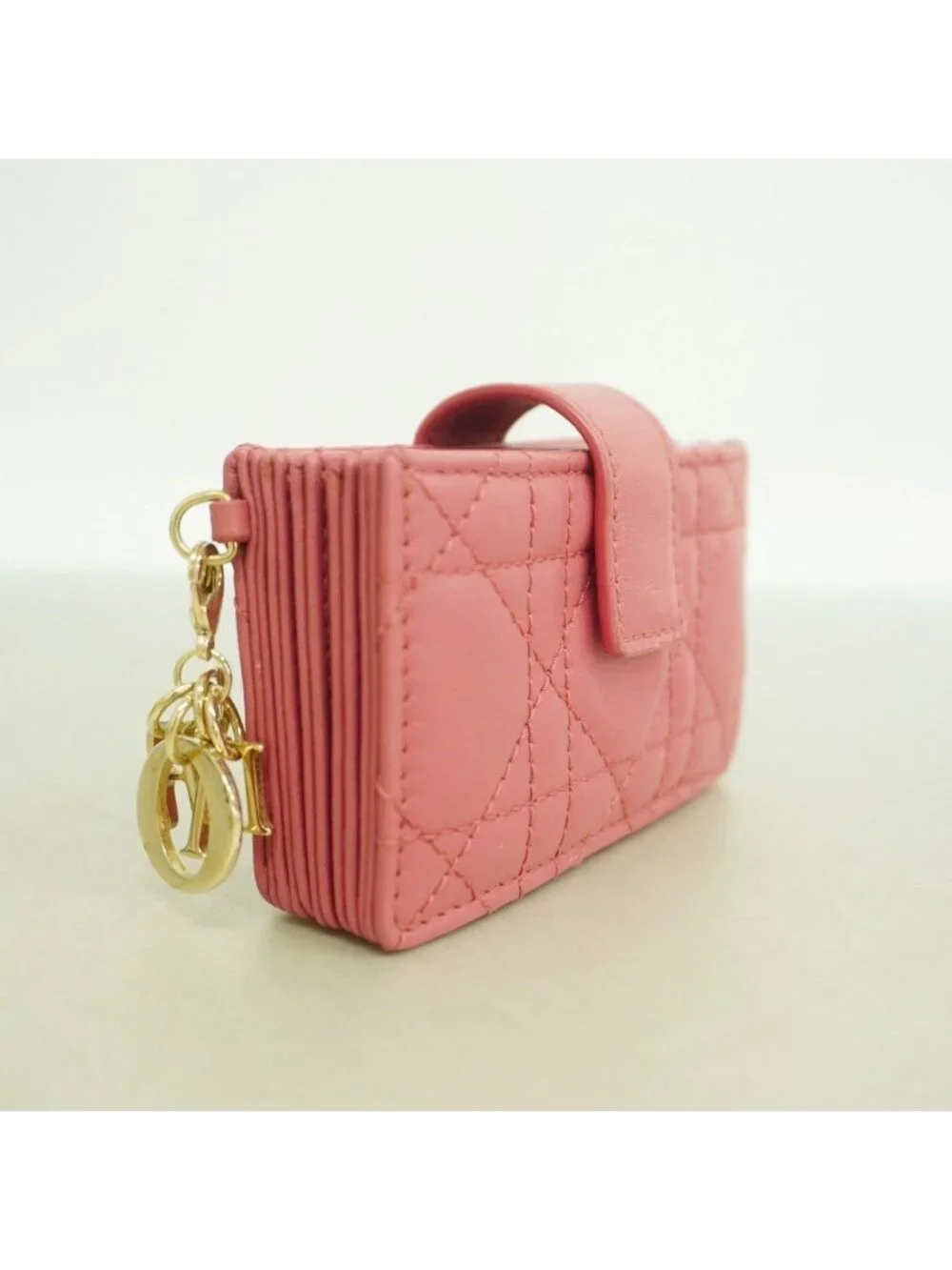 Dior Card Case Cannage Leather Pink Champagne Gold